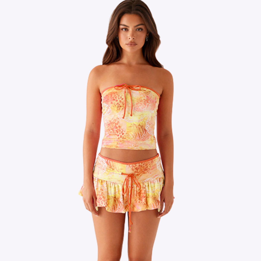 Image of Strapless Tube Top with Mini Skirt Two-Piece Set